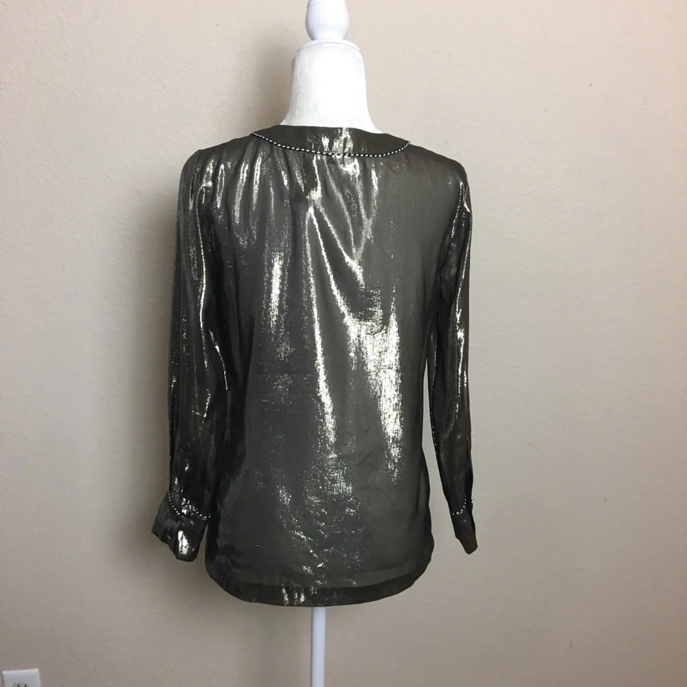 J. Crew Silk Gold Metallic Shimmer Front Tie Tunic Size 0 Runs Big NEW